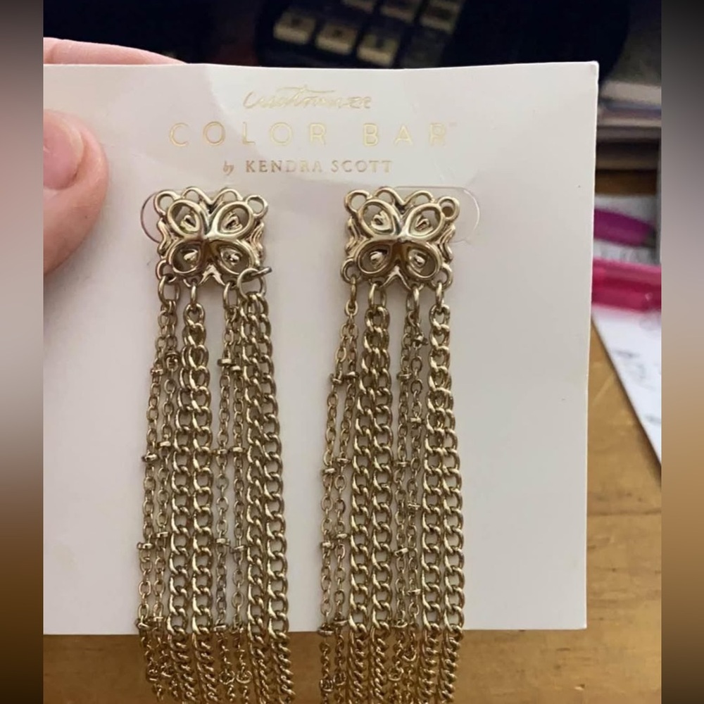 Kendra Scott Gold Tassel Earrings with Filigree Design